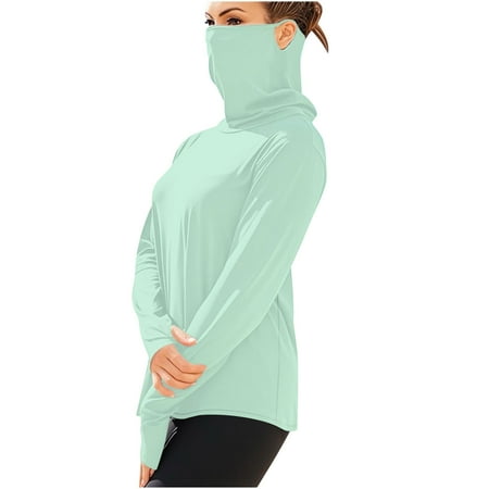 Stamzod Unisex Sun Shirt with Mask Summer Lightweight Ice Silk Long Sleeve Outdoor Fishing Shirt Solid Color Casual Loose Sun Protection Clothing Women Sky Blue XXXXXL