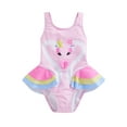 thumbnail image 1 of Fortune Kid Girls Swan Print Swimsuit Sleeveless Swimwear Beach Ruffle Bodysuit, 1 of 8