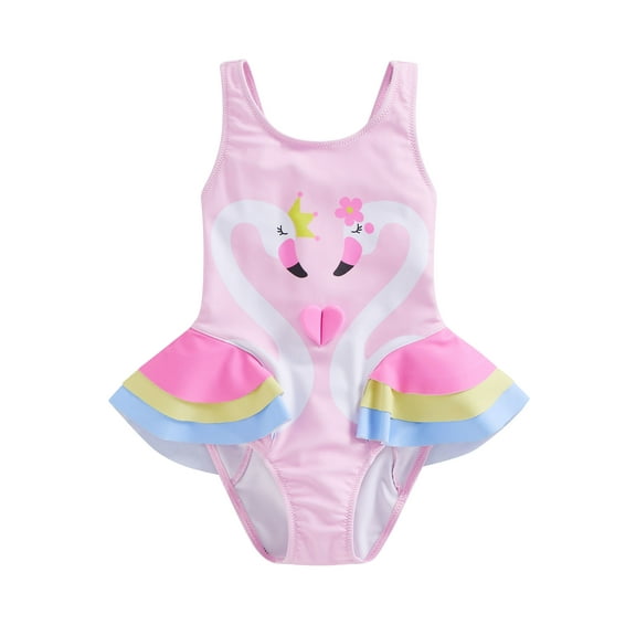 Bagilaanoe Toddler Baby Girl One-Piece Swimsuit Cartoon Print Sleeveless Swimwear 18M 24M 3T 4T 5T 6T Kids Ruffle Bathing Suit