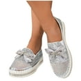 thumbnail image 6 of Miluxas Women's Rhinestones Glitter Platform Slip on Sneakers Casual Cute Bowknot Shiny Walking Shoes Non-Slip Comfortable Dress Flat Loafers Silver 9.5(43), 6 of 8