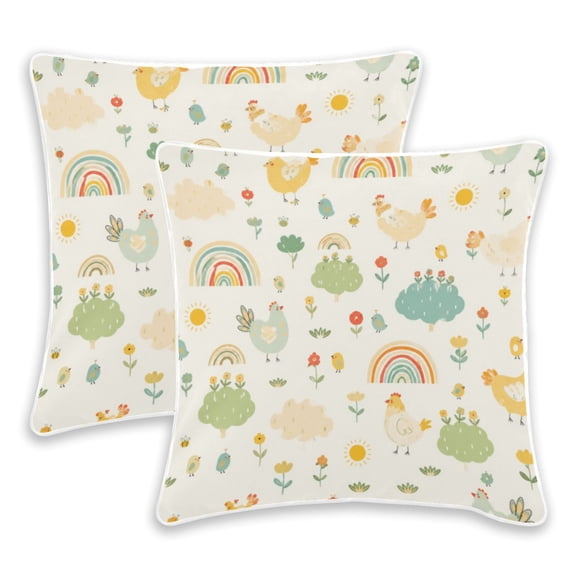 2 Pack Pillow Covers Pastel Chickens Printed Decorative Pillow Case with Hidden Zipper, (No Pillow Insert)