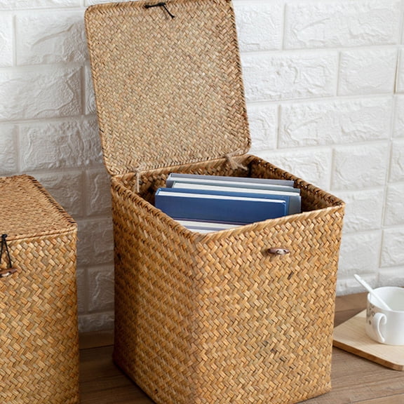 WRITWAA Large Storage Basket with Lid Straw Woven Multipurpose Basket for Home Organization