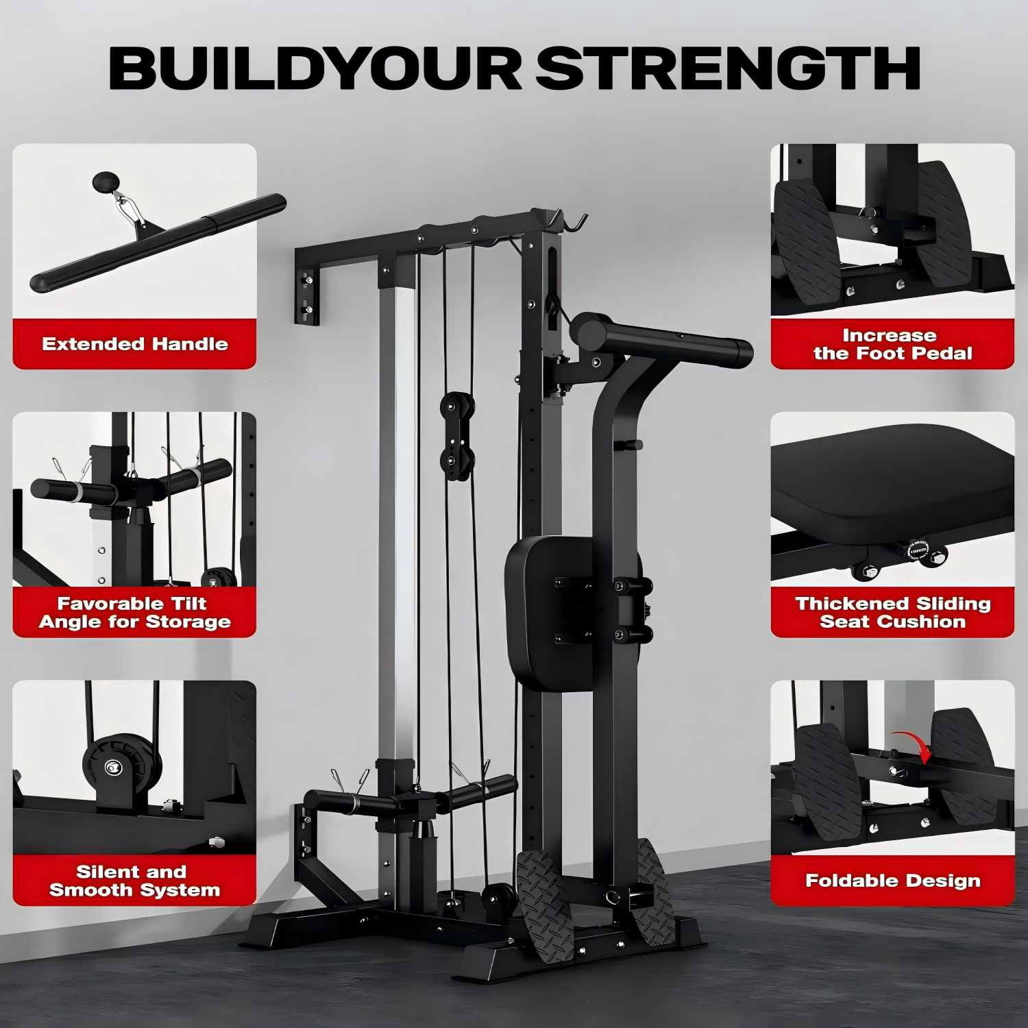 Cable Crossover Machine,Lat Pull Down Machine with Adjustable 16 Positions Dual Pulley System,Wall Mounted Pulley Tower functional traine for Home Gym Fitness