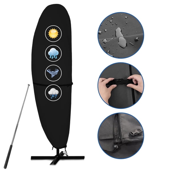 Lcgod 420D Waterproof Patio Umbrella Cover 8'-12', Outdoor Dustproof Universal Umbrella Cover with Support Rods