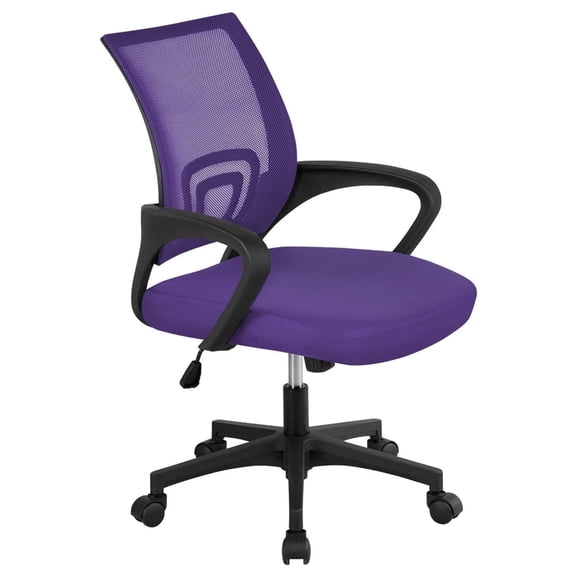 Yaheetech Ergonomic Mesh Office Chair Mid-Back Height Adjustable Computer Chair with Lumbar Support & 360° Rolling Casters, Purple
