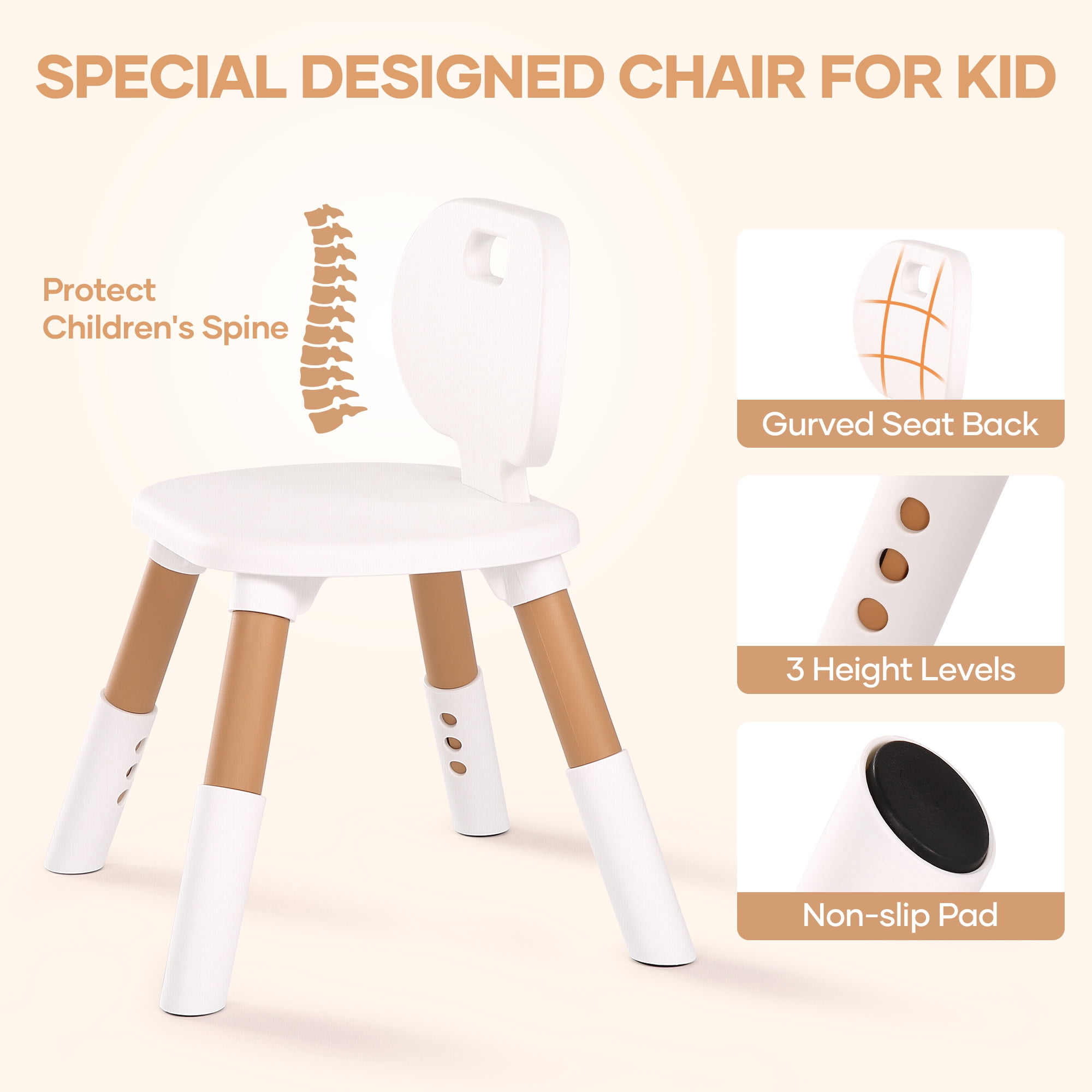 Naipo Adjustable Toddler Table and Chair Set with Drawer and Basket, Kids Furniture for Reading, Drawing, Eating, Preschool, Ages 3-8, White