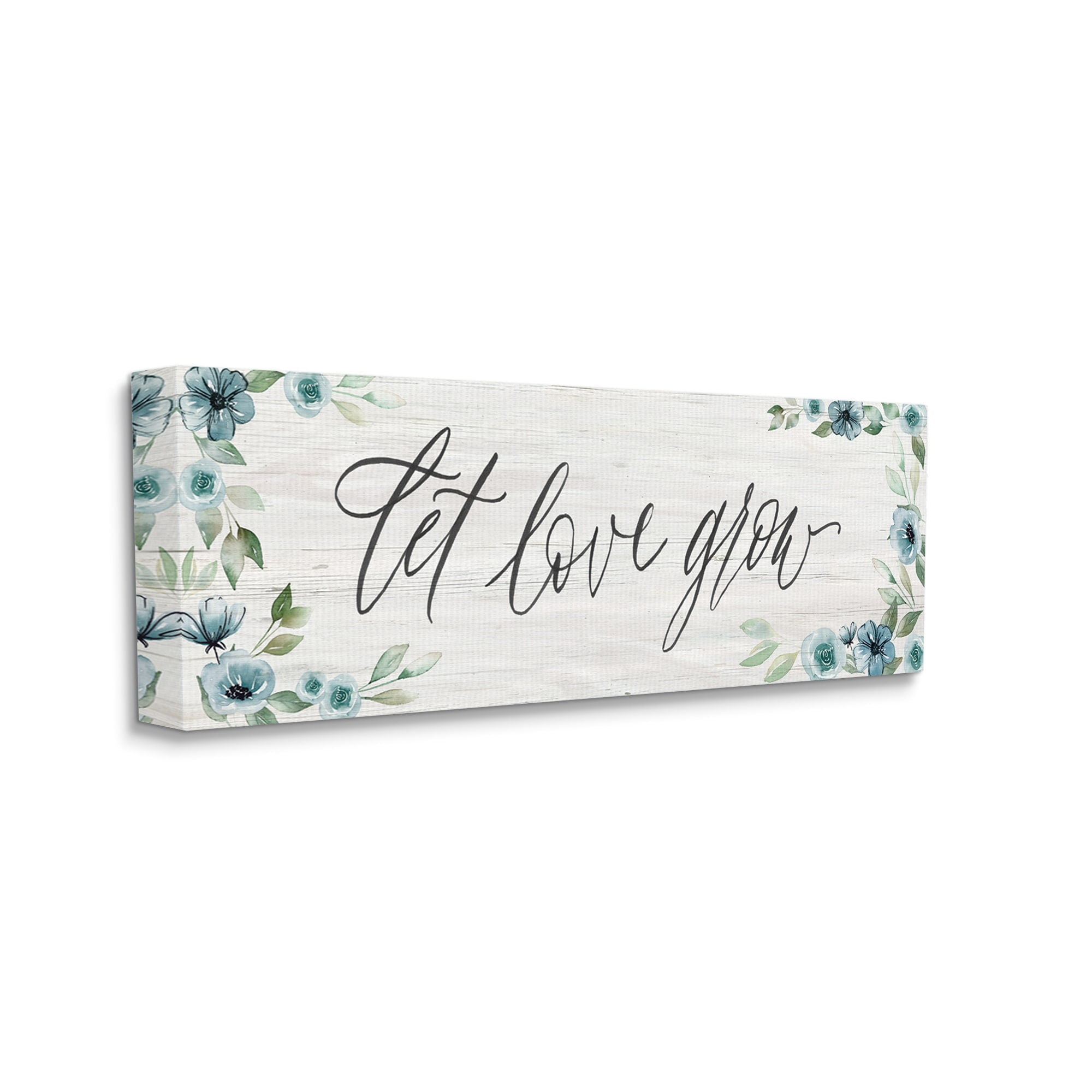 Stupell Industries Let Love Grow Blooming Blue Flower Border Graphic Art Gallery Wrapped Canvas Print Wall Art, Design by Kristen Brockmon