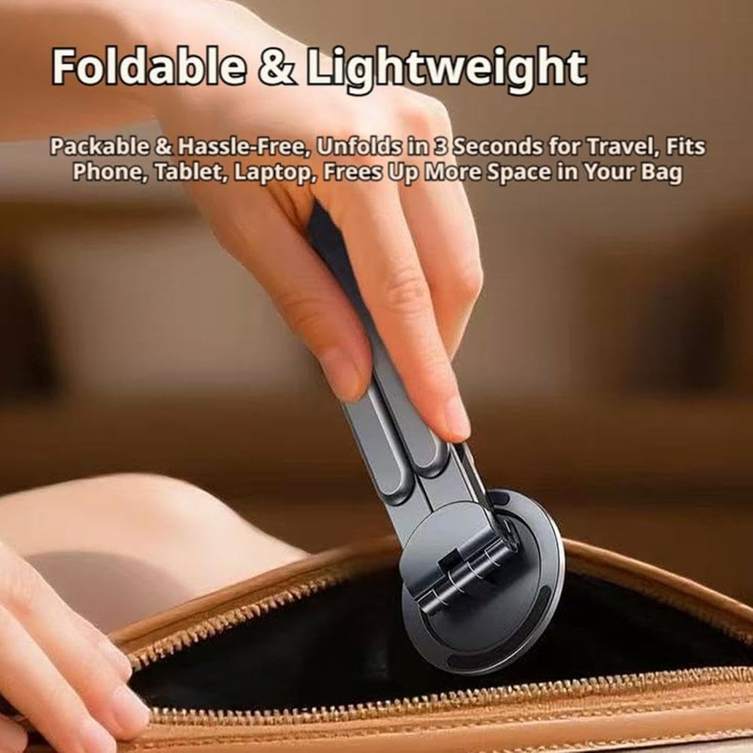 3-in-1 Magnetic Foldable Laptop Stand - Adjustable Aluminum Laptop Stand, 8-Level Height Adjustable Laptop Riser, Foldable Magnetic Holder for Tablet Phone, Portable Stand Desk (2Pcs)