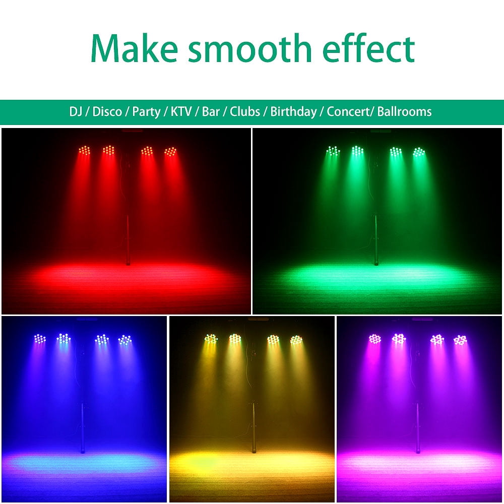 4 Pack Par Lights with Bag, 36 LED Round Stage Lights Sound Activated Party Lights, RGB Uplighting Lights with Remote Control Stage Lighting for DJ Club KTV Disco
