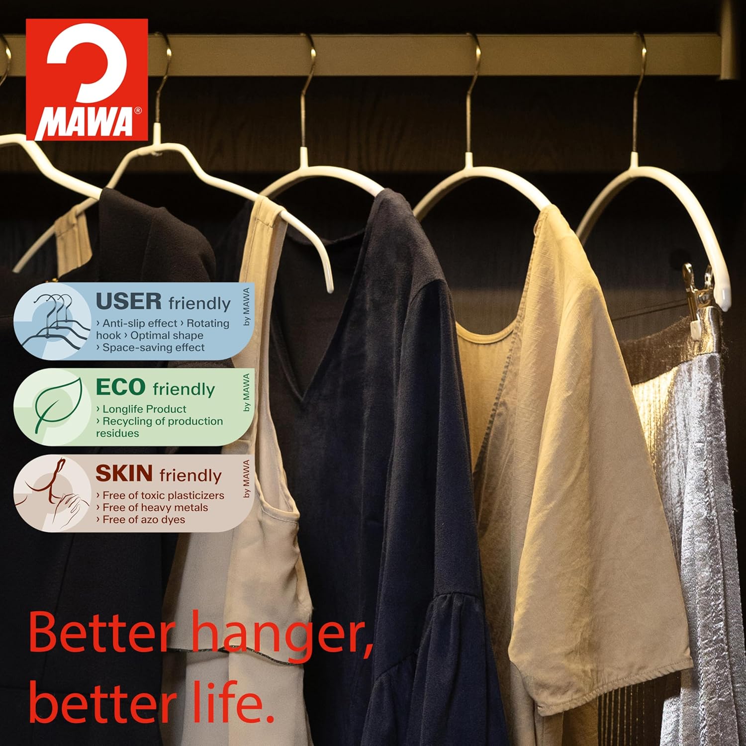 Euro Series Non-Slip Space Saving Clothes Hanger for Shirts & Dresses, Style 40/P, Set of 12