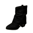 thumbnail image 2 of FRSASU Women's fashionable versatile casual Mid Calf Boots Chunky Heel Square Toe Up Fall Fashion Booties Shoes Black, 2 of 9