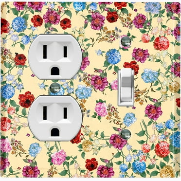 Metal Light Switch Plate Outlet Cover Colorful Floral Garden Wallpaper Yellow ROS039