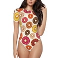 thumbnail image 2 of Uemuo Donut Pattern Women's One Piece Short Sleeve Swimsuit Rash Guard Surfing Modest Quick-drying Swimsuit Beach Essentials-X-Large, 2 of 6
