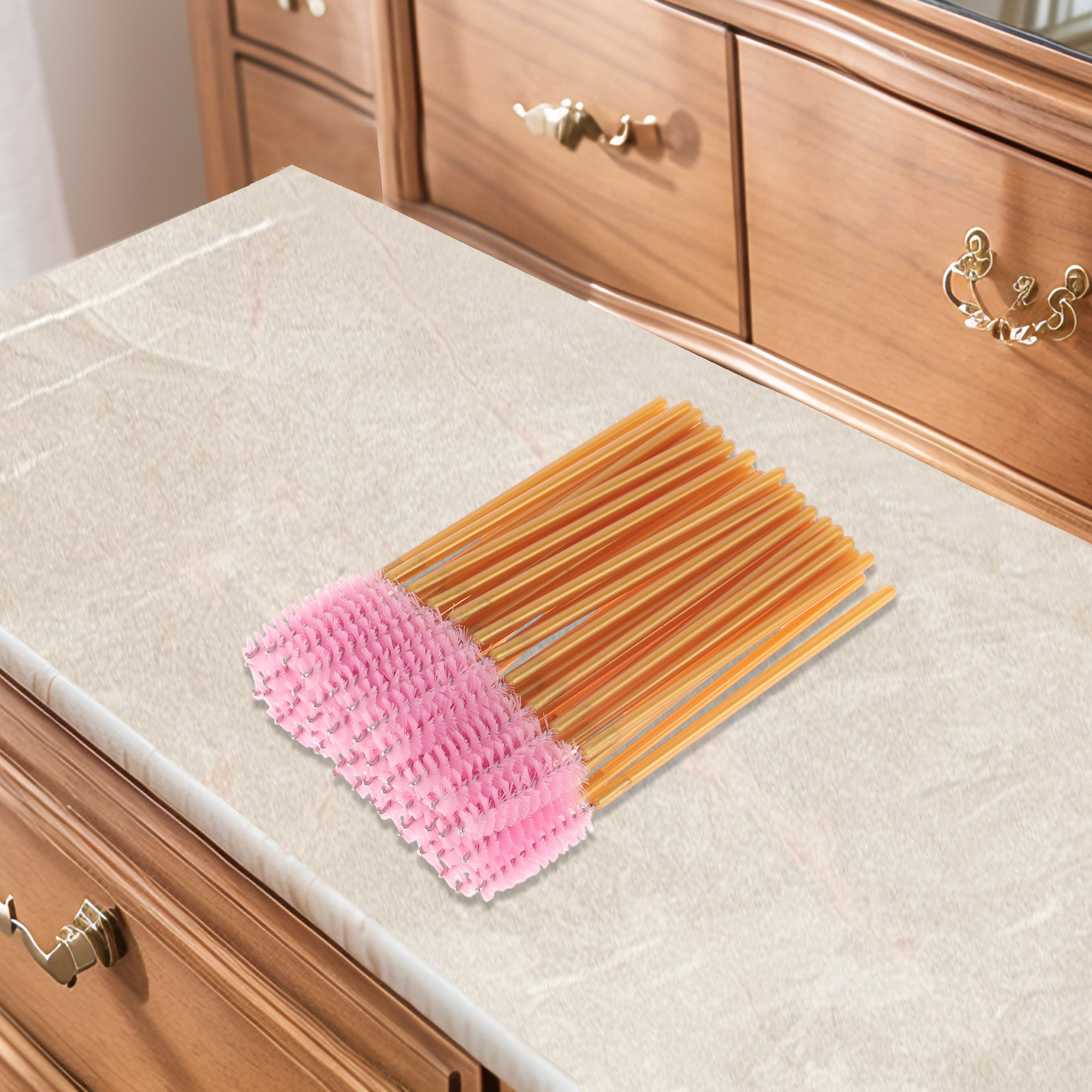 Unique Bargains Convenient Eyebrows Brushes for Travel 50 Pcs Gold Tone, Pink