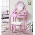 thumbnail image 1 of Roundhill Furniture Moniys Moniya Pink Wood Makeup Vanity Table and Stool Set, 1 of 2