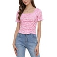 thumbnail image 1 of INSPIRAR CHIC Blusa de campesina floral de ajuste delgado para mujer, top corto con fruncidos, color rosa, talla XL, 1 of 6
