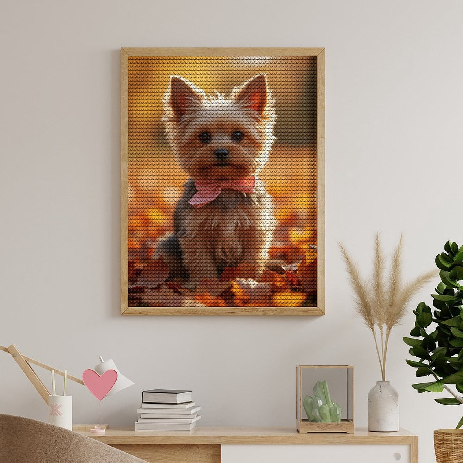 Diamond Art Kits for Adults, Small Dog Autumn Leaves Bowtie 5D Diamond Painting Kits for Adults Beginners, DIY Full Drill Diamond Painting, Gem Art and Crafts 12x16