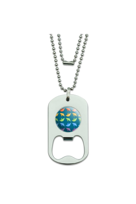 Flock of Rainbow Birds Flying in Pattern Military Dog Tag Bottle Opener Pendant