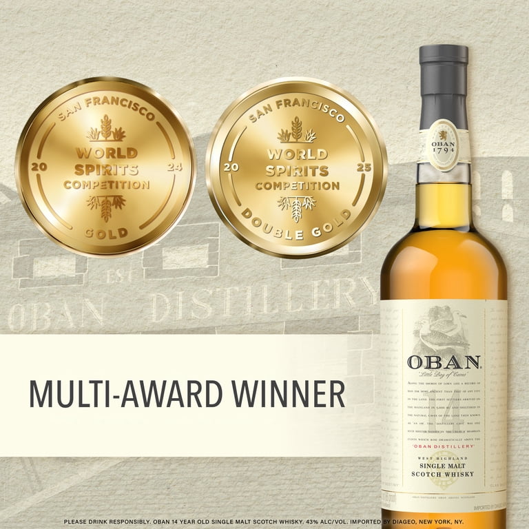Oban 14 Year Old Single Malt Scotch Whisky, 750 mL, 43% ABV