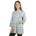thumbnail image 3 of Moomaya Printed Mandarin Collar Pleated Tunic Shirt Casual Long Top For Leggings, 3 of 7