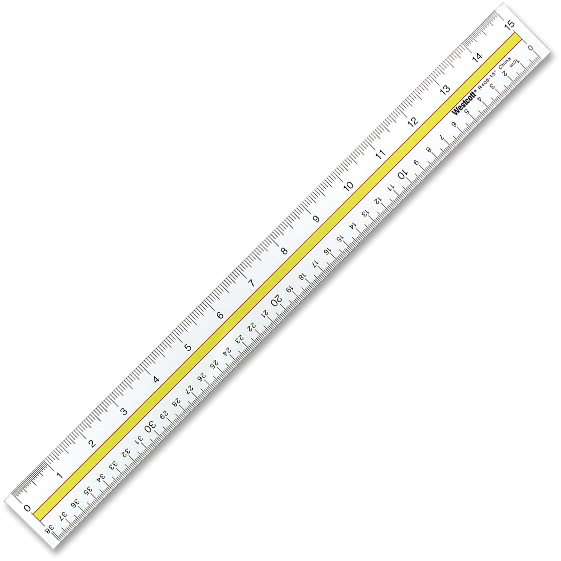 Westcott Highlighting Data Beveled Plastic Ruler, 15", Clear/Yellow