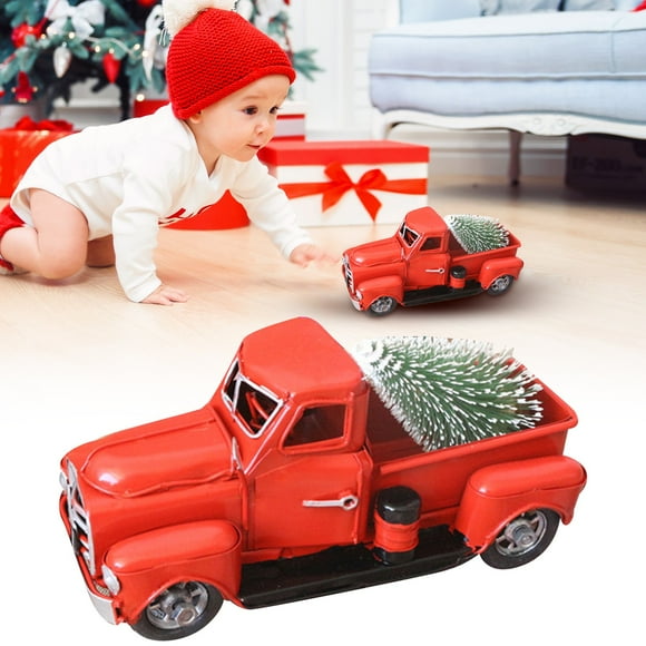 Christmas Decorations Desktop Ornament Red Metal Truck Christmas Decoration Table Top Decor For Home With Movable Wheel Farmhouse Red Truck Table Decor Desktop dress up