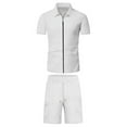 thumbnail image 2 of XBASW Men's Waffle T Shirt and Shors Set Summer Short Sleeve Zipper Lapel Tee Short Sleeve 2 Piece Tracksuit Outfits for Men M- 3 XL, 2 of 9