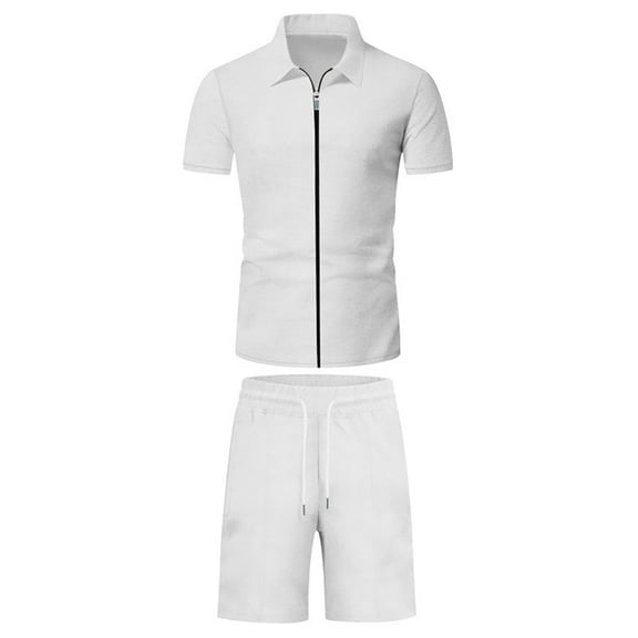 Flmei Mens Short Sleeve Casual Tee Shirt and Shorts Sets Two Piece Summer Outfits Shorts Solid Zip T-Shirt Tracksuit Set for Men Size M-3XL