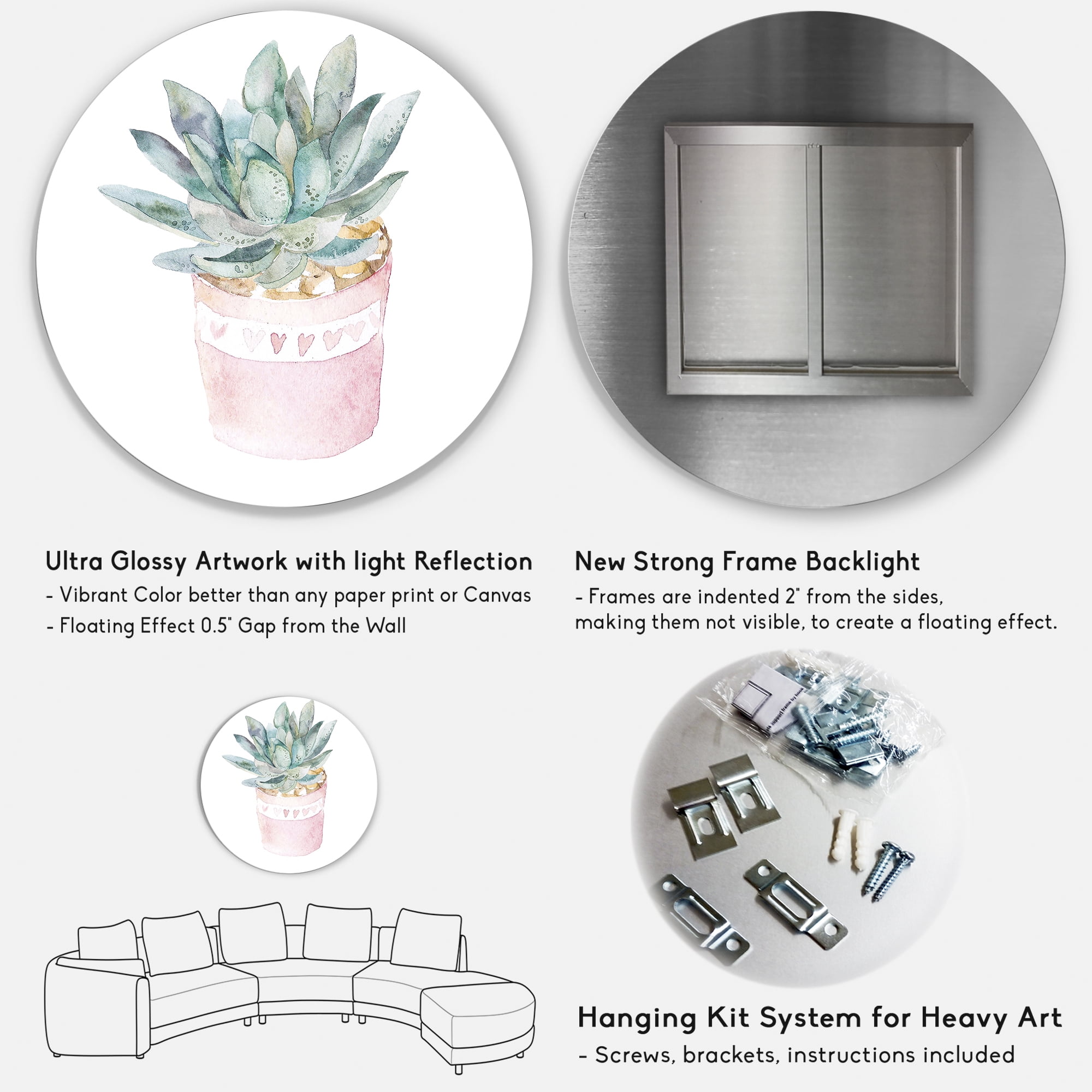 Designart 'Succulent and Cactus House Plants II' Farmhouse Circle Metal Wall Art 11x11 - Disc of 11