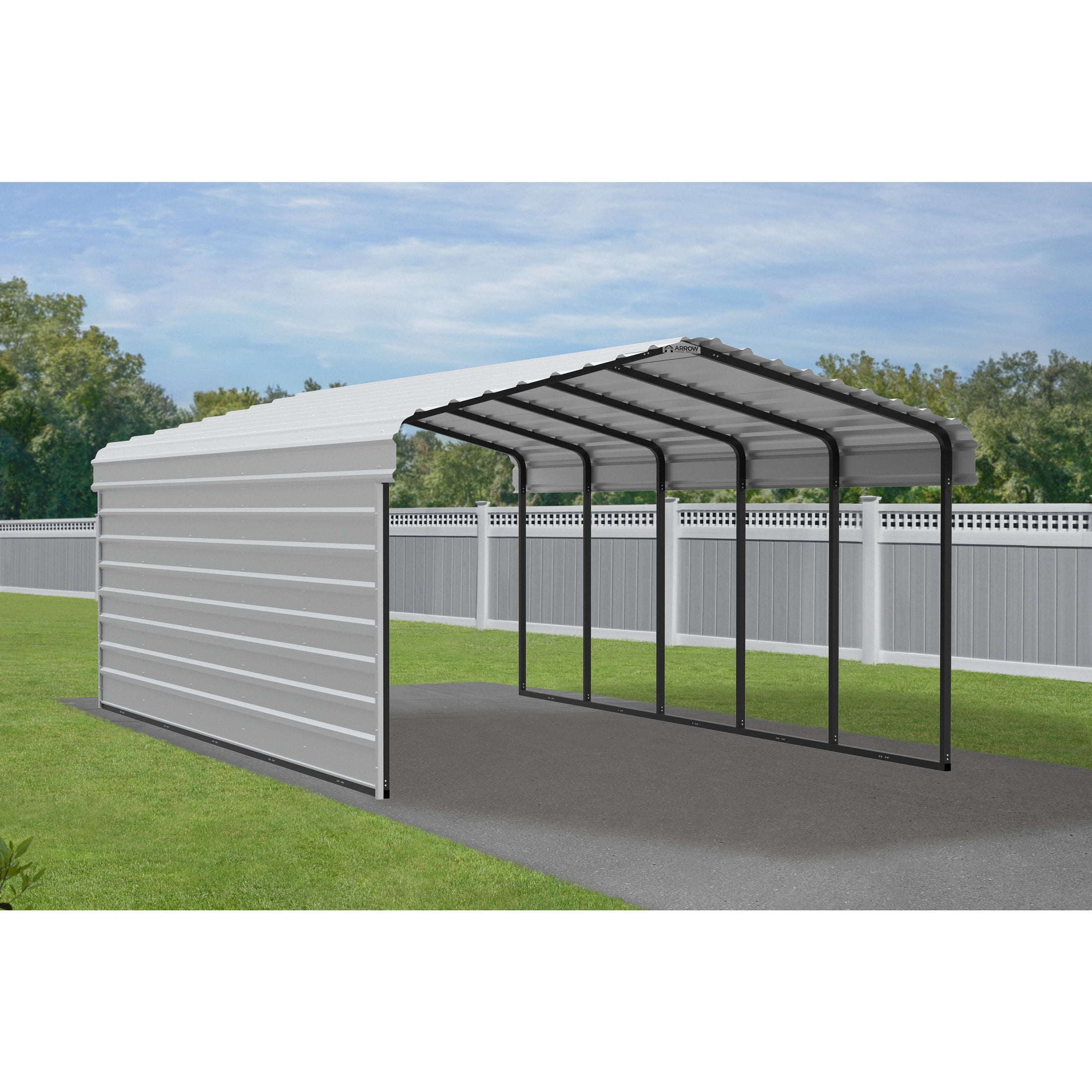 Arrow 12 x 24 x 7 ft Eggshell Carport With 1 Side Wall Kit