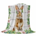 thumbnail image 6 of Easter Bunny Blanket Soft Cozy Warm Twin Blanket for Bed, Plush Fuzzy Flannel Fleece Blankets for Sofa, Spring Daisy Botanical Leaves Gray Wooden Throw Blankets for Couch, Gifts for Men, 60"x80", 6 of 9