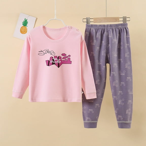 Qingpeng Toddler Boy Girls Cute Print Pajama Set Kids Long Sleeve Crewneck Pullover Tops & Pjs Pants Set Fall Winter Sleepwear Clothes