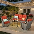 thumbnail image 3 of Ovios 5 Pieces Outdoor Patio Furniture Set High-Back Rattan Wicker Conversation Set Outdoor Sectional with Swivel Chairs & Solar Light Coffee Table, Coarse Orange Red, 3 of 11