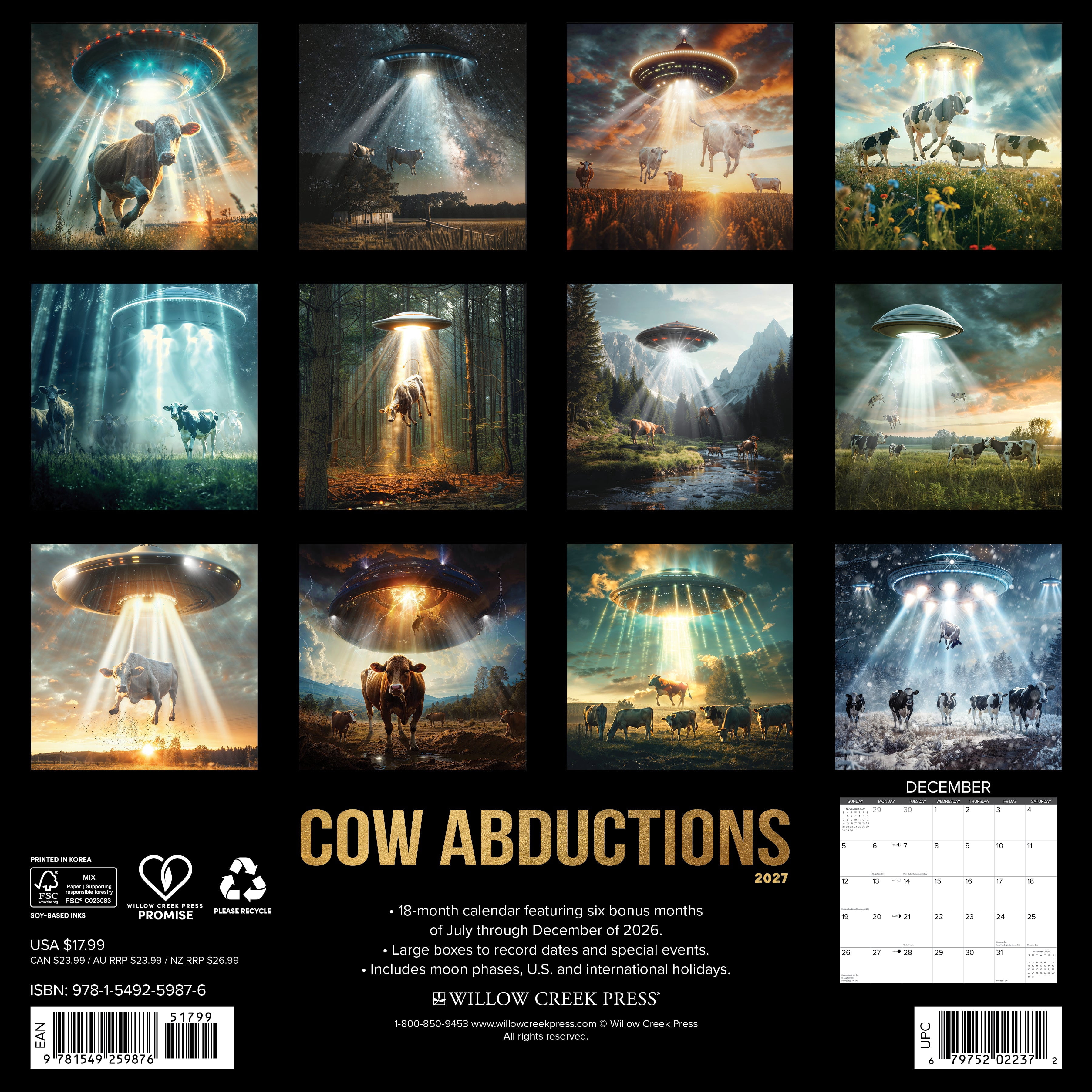 Willow Creek Press, Cow Abductions 2027 Wall Calendar