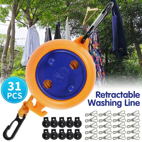 Travel clothesline,Washing Line Camping outdoor, 10 Meters Travel Clothesline Retractable Laundry Rope Heavy Duty, Adjustable Portable Drying Lines With 10 Fixed Buckles And 20 Clothespins