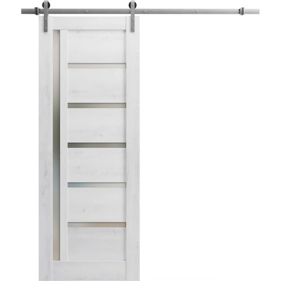Sturdy Barn Door 42 x 84 inches | Quadro 4088 Nordic White with Frosted Glass | Stainless Steel 8FT Rail Hangers Heavy Set | Solid Panel Interior Doors