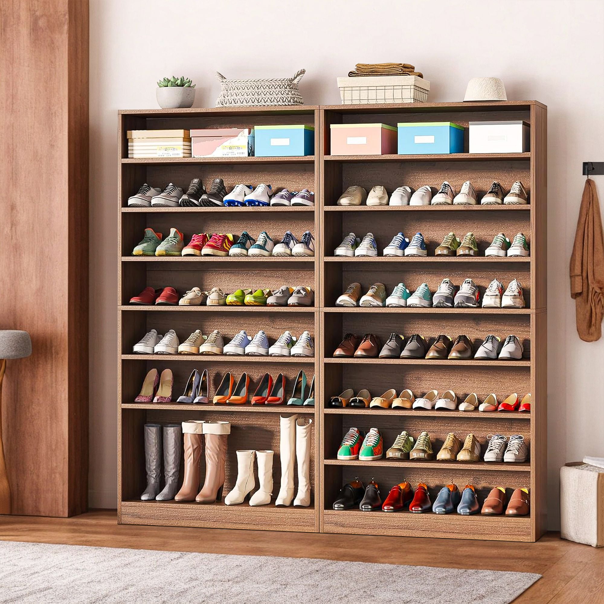 Demi Bonn Wooden Shoe Rack 9-Tier Shoe Storage Organizer Entryway Shoe Shelf, 40-45 Pairs Freestanding Shoe Cabinet, Brown