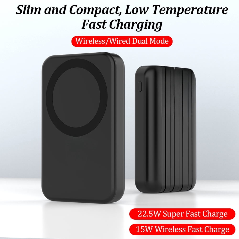 New Upgrade 20000mAh Magnetic Wireless Power Bank with LED Display, 22.5W Fast Charging, Built-in USB/ Type-C Cables for iPhone & Samsung, Android - Portable External Battery Pack