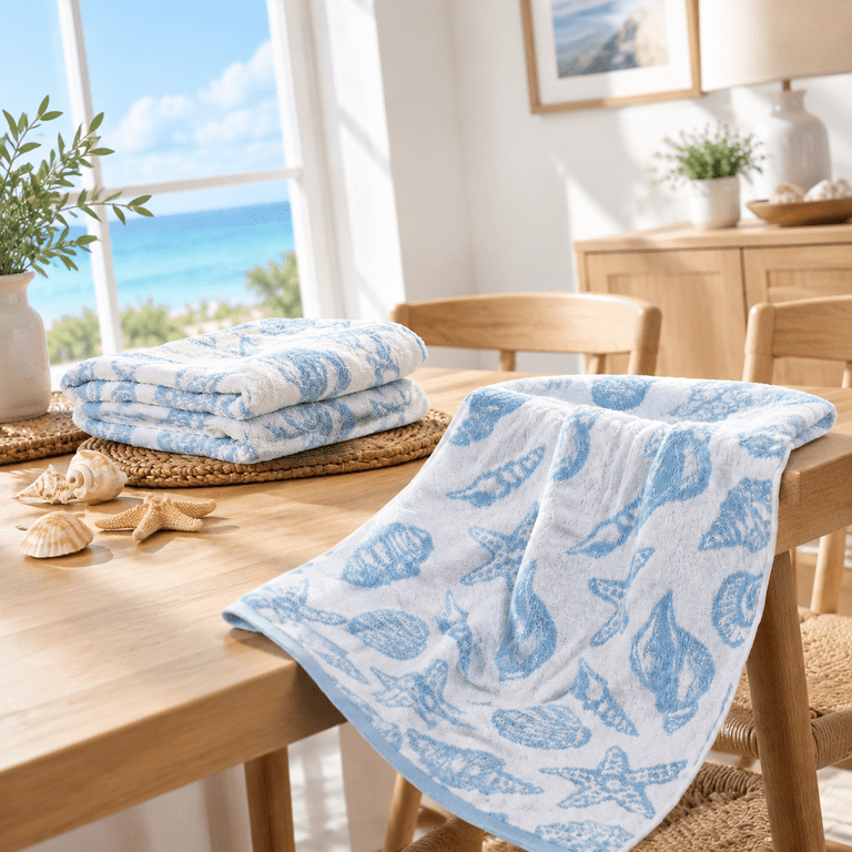 Seashell Front 2 Blue Seashell Hand Towels For Bathroom 13x29 Inton - Walmart.com