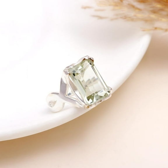 AG 925 Jewellery Faceted Green Amethyst Ring, Statement, Gift for Her