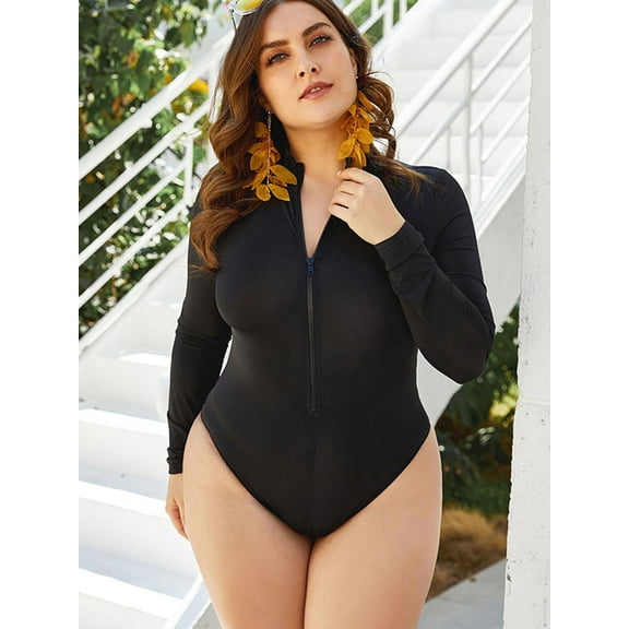 Women's Plus size Rashguard One Piece Swimsuit Zipper Surfing Shirt Sun Protection