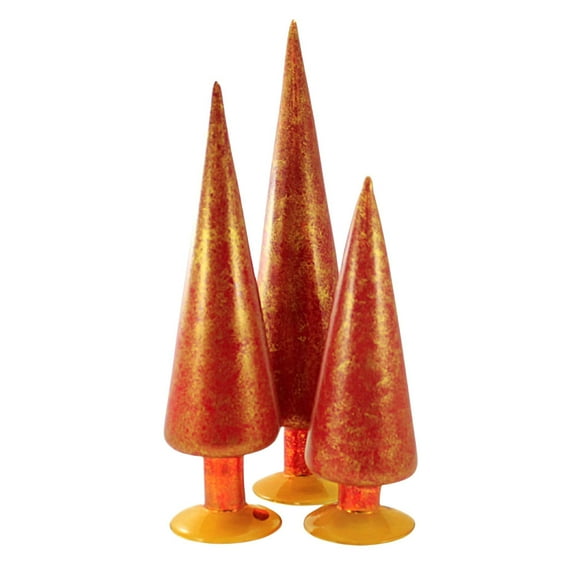Christmas Elegant Reddish Gold Trees Glass Set Of Three Redgold3