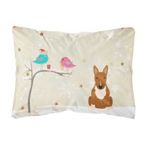 Carolines Treasures BB2606PW1216 Christmas Presents between Friends Bull Terrier - Red Canvas Fabric Decorative Pillow,