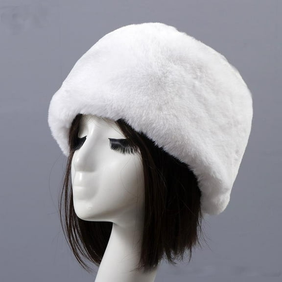 Diha Winter beanies fuzzy bucket hats for women, fluffy faux fur fashion warm caps for cold weather,White