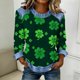 thumbnail image 1 of TaTaai Ladies Irish Festival Long Sleeve Top Spring Patchwork Design Round Neck Solid Color Casual Blouse Comfy Stretchy Shirt for St Patrick Holiday Outfits Gift, 1 of 5