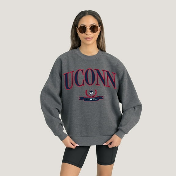 Women's Gameday Couture Charcoal UConn Huskies Premium Fleece Drop Shoulder Pullover Sweatshirt