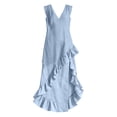 thumbnail image 4 of YuXingFu Womens Plus Size Cotton Dresses Maxi V-Neck Plus Size Womens Dress Sleeveless Button Long Casual Summer Blue XL, 4 of 6