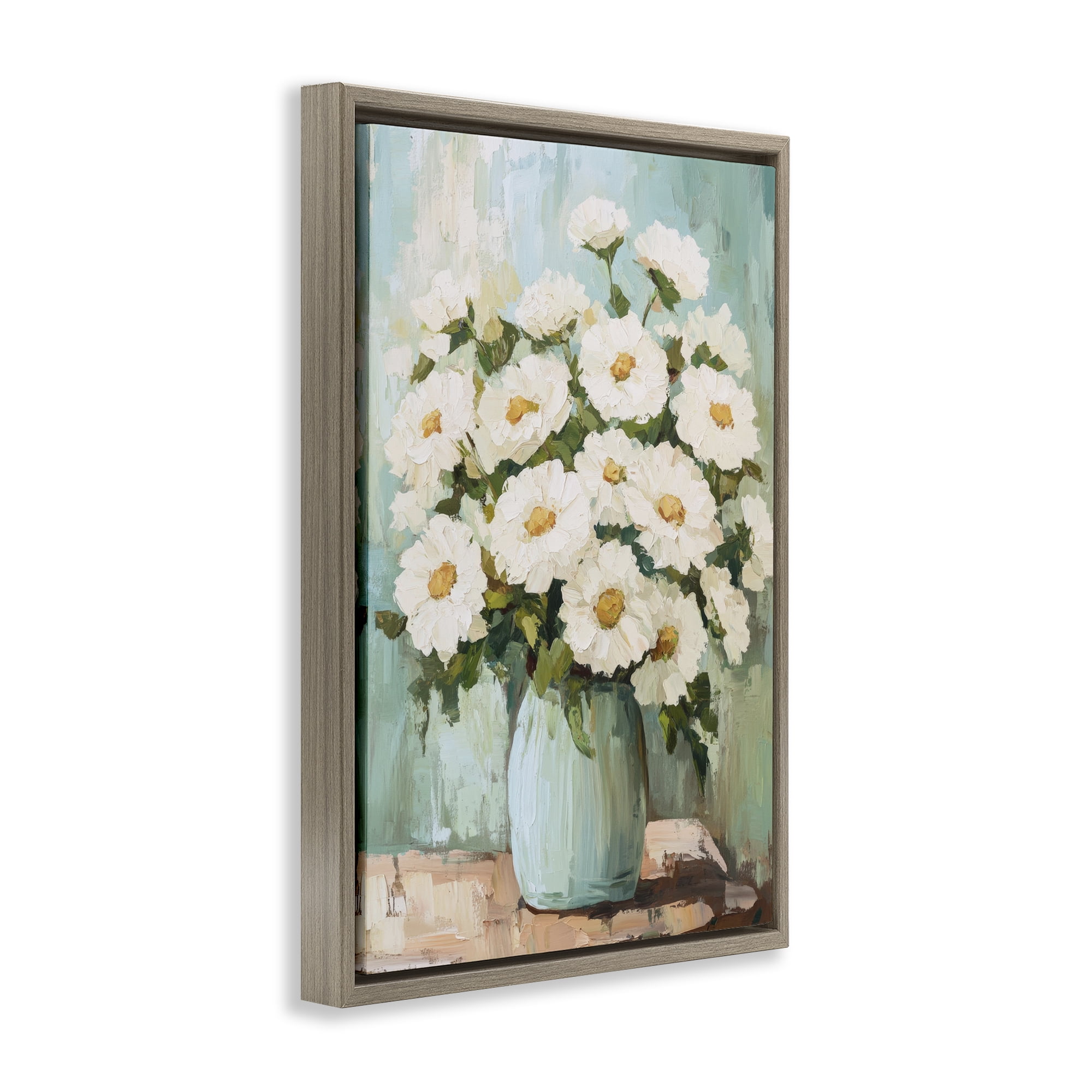Stupell Industries Cozy Arrangement of White Blooms Brown Framed Floater Canvas Wall Art, design by Petal Prints Design