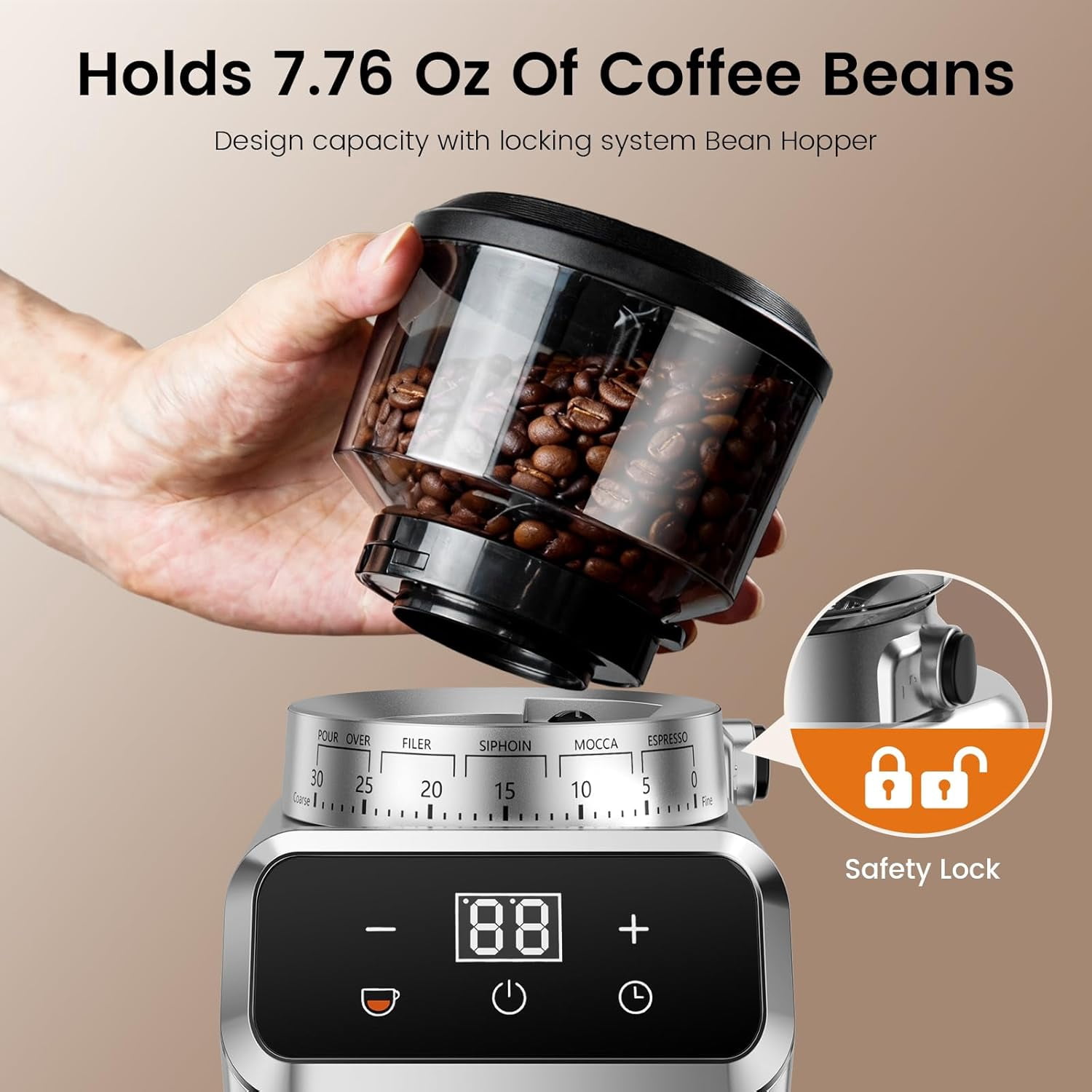 Electric Burr Coffee Grinder with 30 Settings, Stainless Steel Conical Burr for Home Kitchen