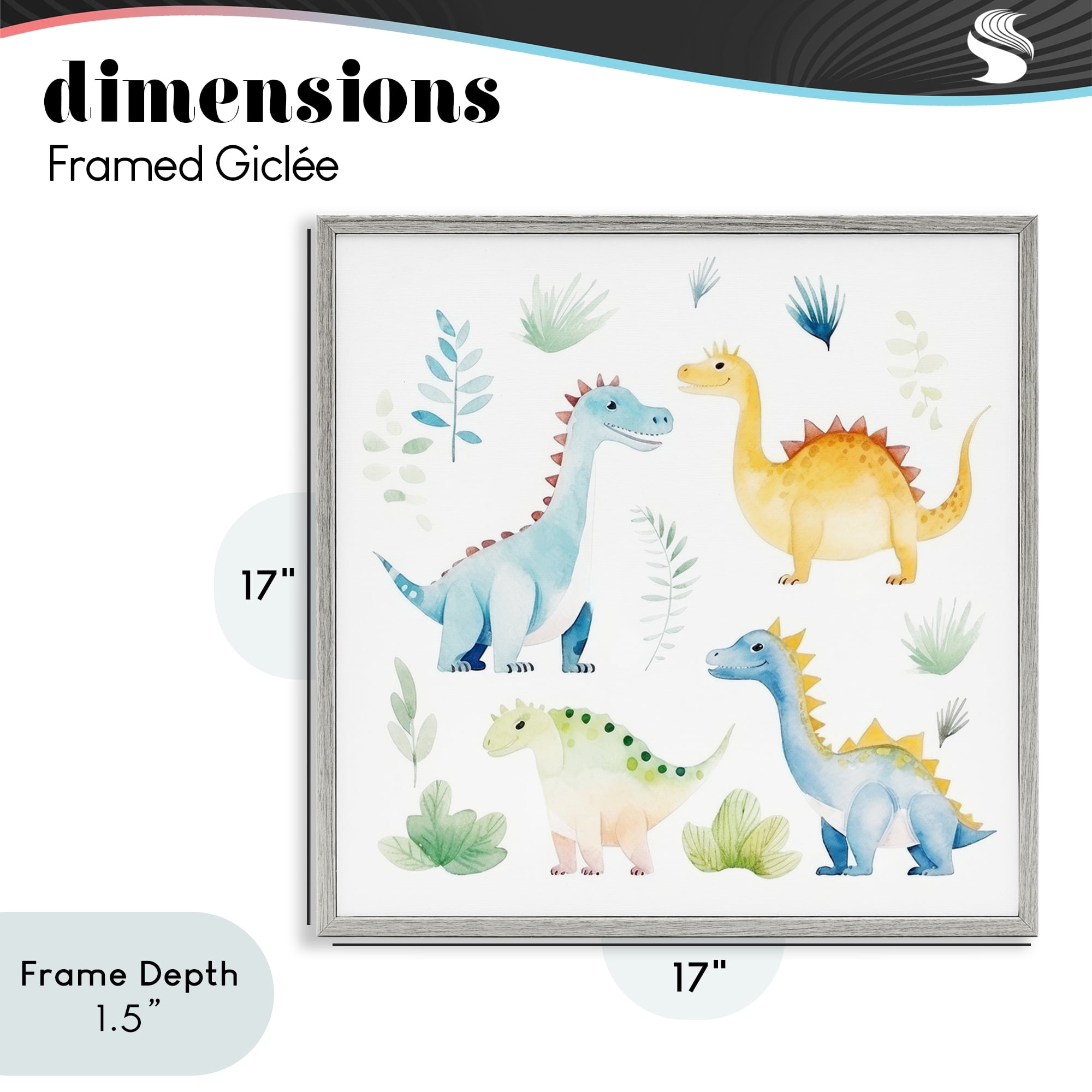 Stupell Industries Playful Dinosaur Wonderland Gray Framed Giclee Art, design by Lazar Studio